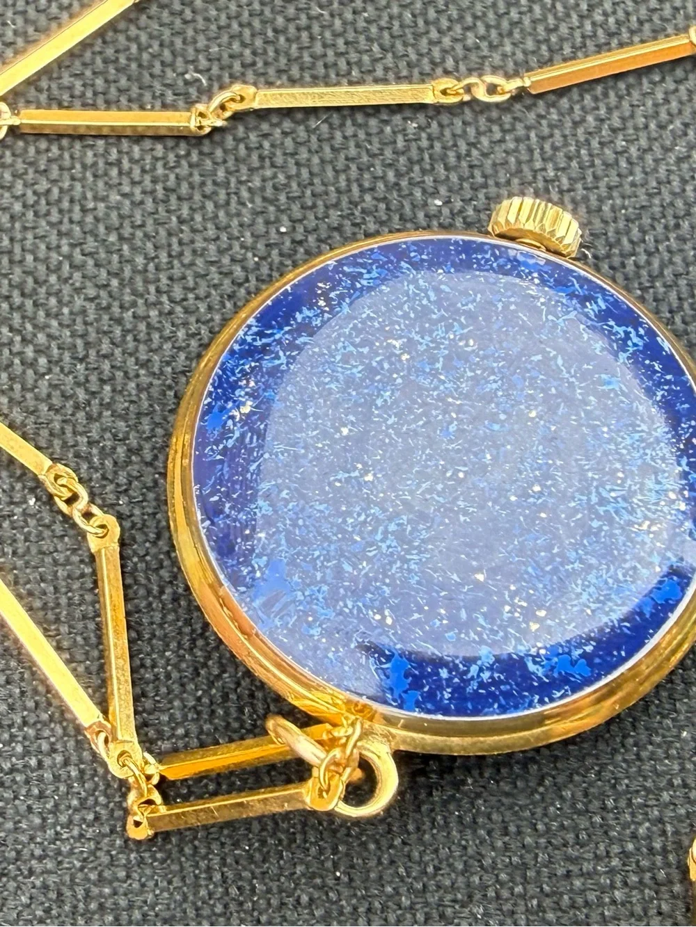 Vintage Bucherer Lapis Lazuli Pendant Watch with Matching Chain and Box Swiss